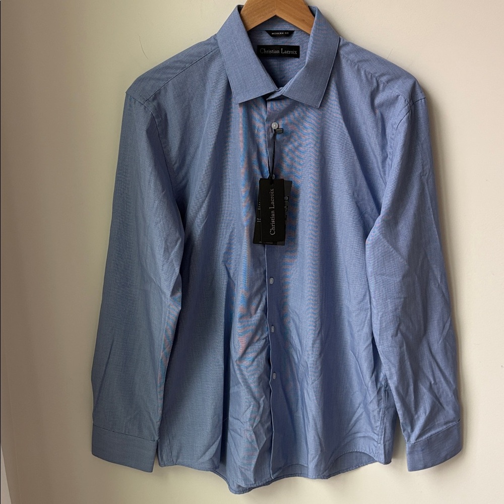 NWT Christian LaCroix Mens Modern Fit Performance Shirt Bamboo Blnd Sz L 16-16.5